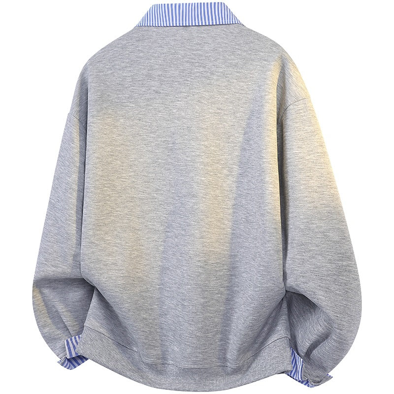Damen Oversize-Polo-Sweatshirt mit Kontrastkragen & gestreiften Manschetten Echoarchiv