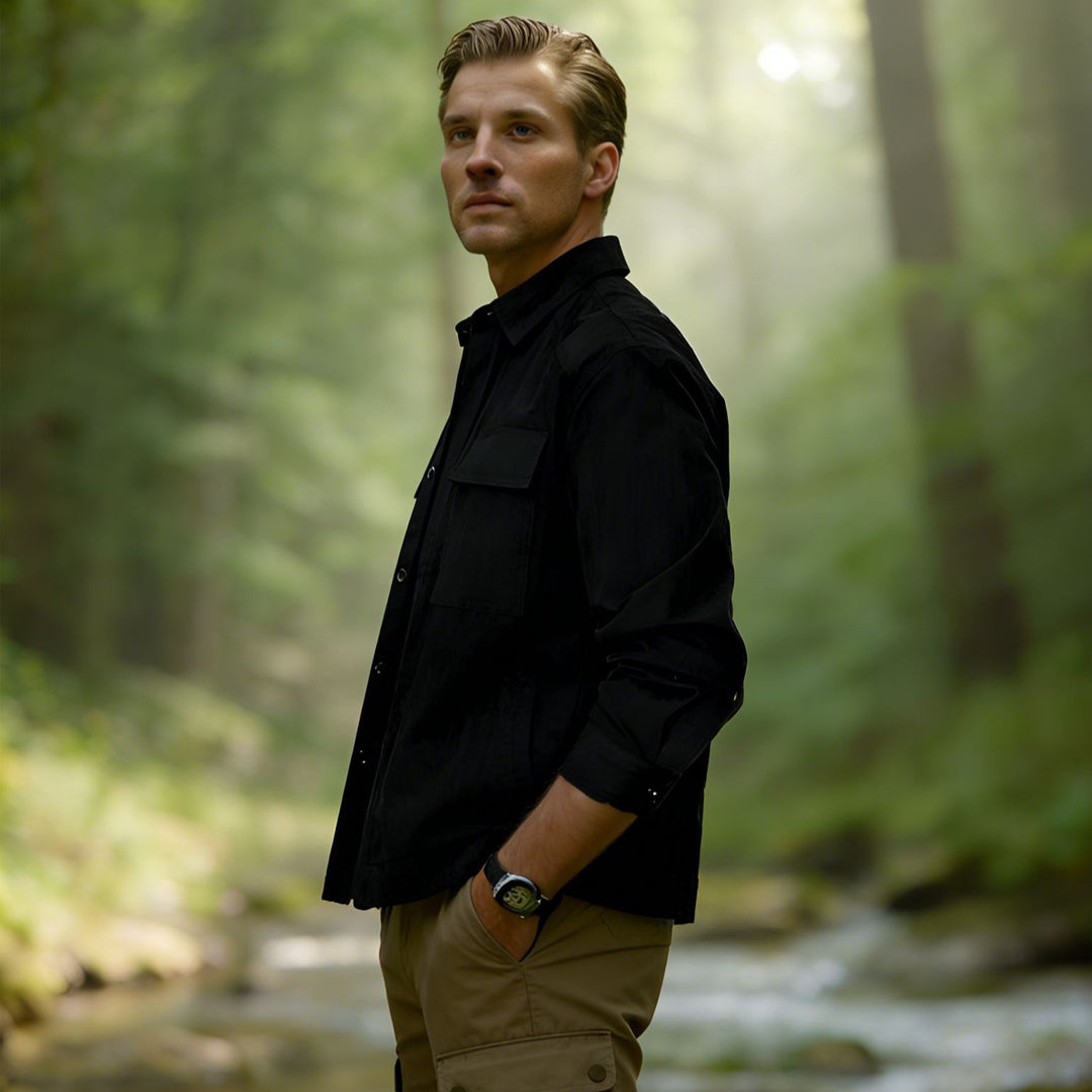 Herren Leichtes Field-Overshirt mit aufgesetzten Brusttaschen und Hemdkragen Echoarchiv