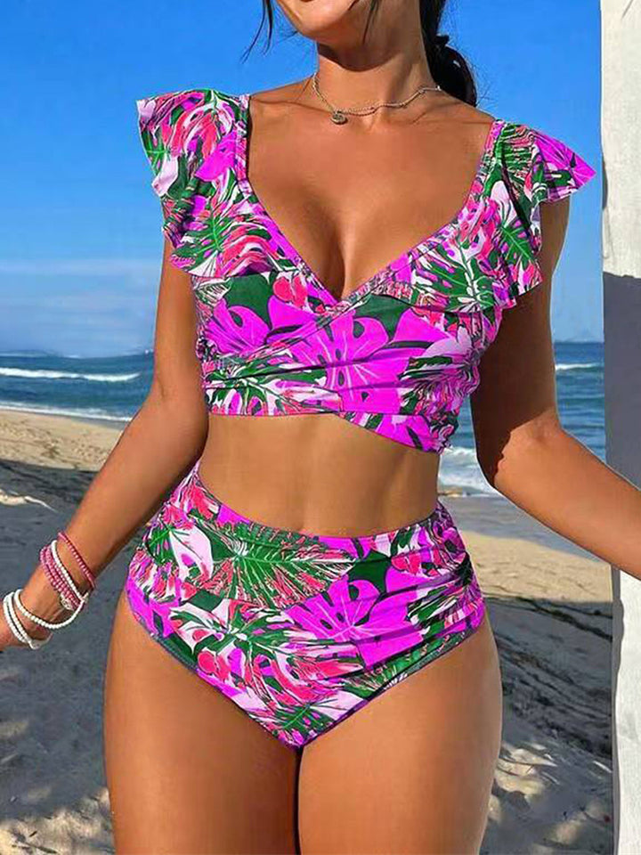 Damen Hoch-tailliertes Badebikini mit verspielten Rüschendetails Echo Archiv