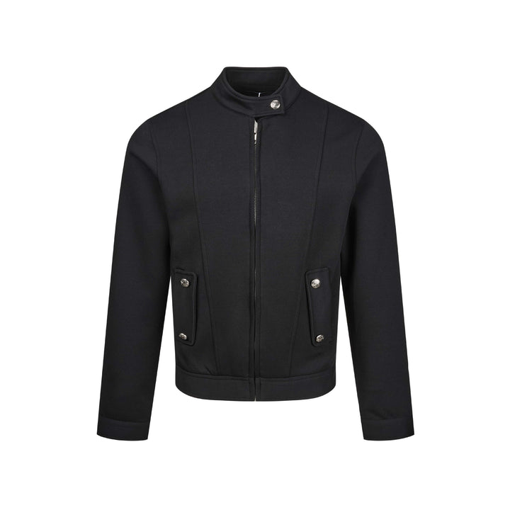 Damen Kurz geschnittene Sweat‑Bomberjacke mit Stehkragen, verdecktem Reißverschluss und Pattentaschen Echoarchiv