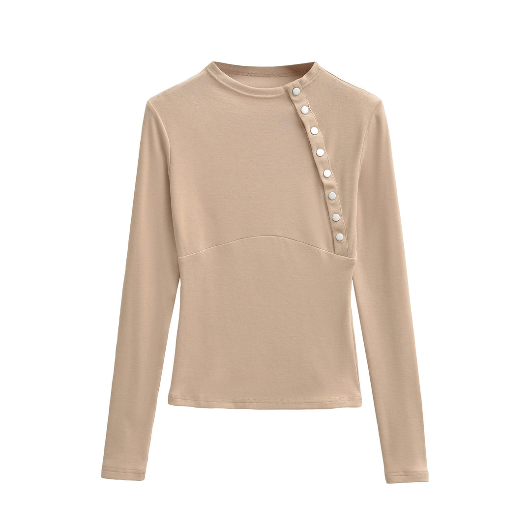 Damen Figurnahes Longsleeve mit asymmetrischer Druckknopfleiste Echoarchiv