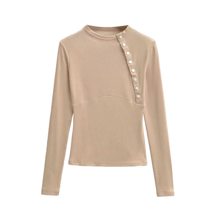 Damen Figurnahes Longsleeve mit asymmetrischer Druckknopfleiste Echoarchiv