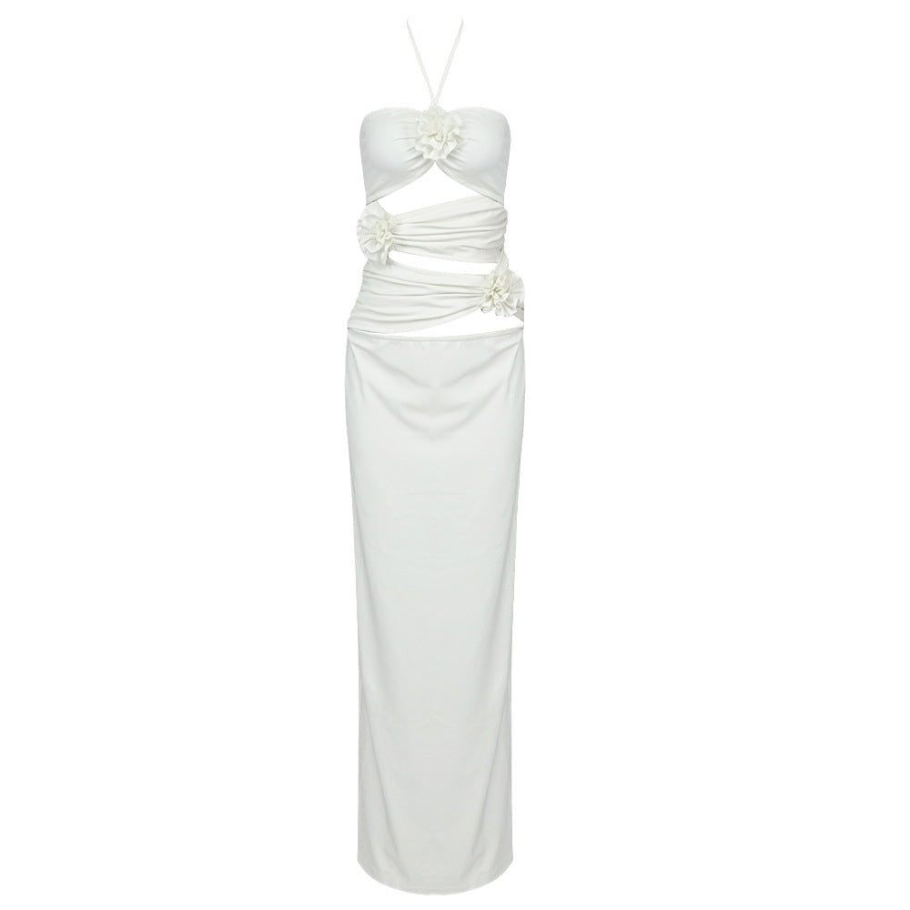 Damen Elegantes Maxikleid mit raffinierten drapierten Details und floralem Akzent Echo Archiv