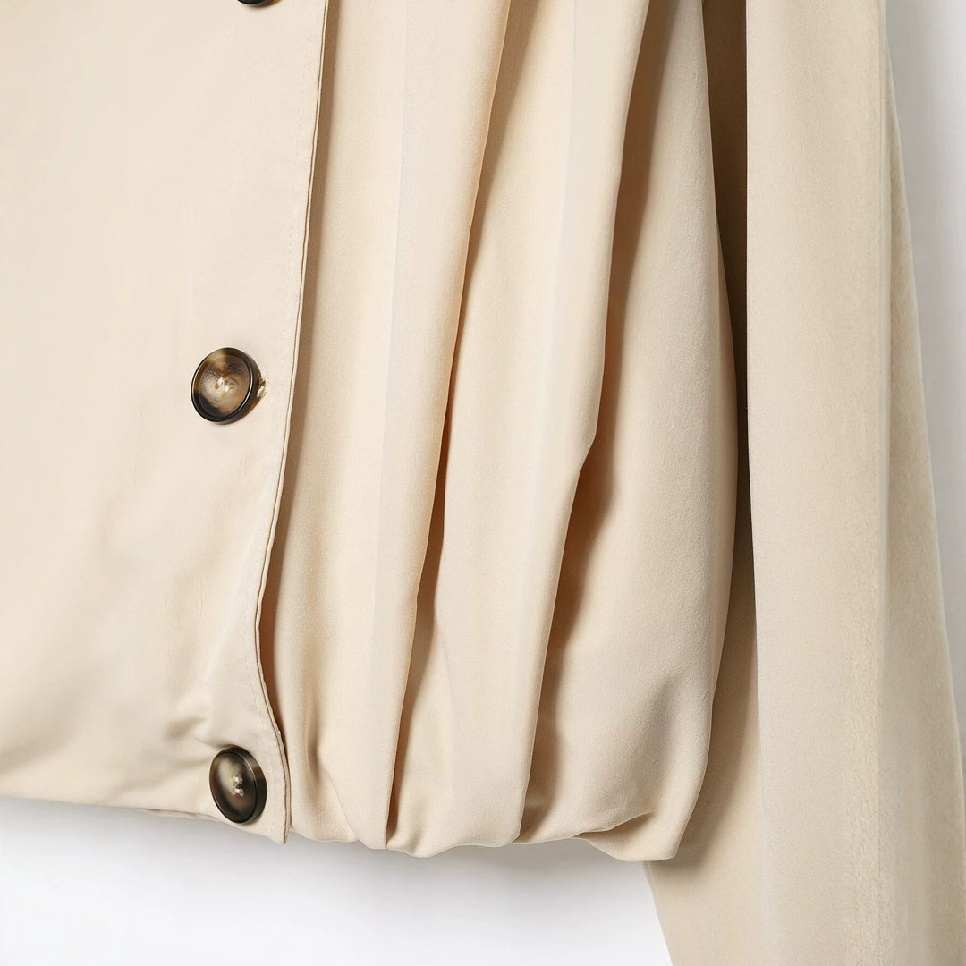 Damen Cropped Doppelreihige Trenchjacke mit Funnelkragen und Tunnelzugsaum Echoarchiv