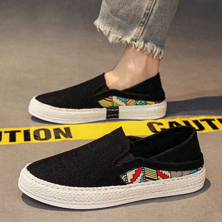 Damen Espadrille-Slipper aus Canvas mit geflochtener Jute-Sohle und farbigem Ethno-Detail Echoarchiv