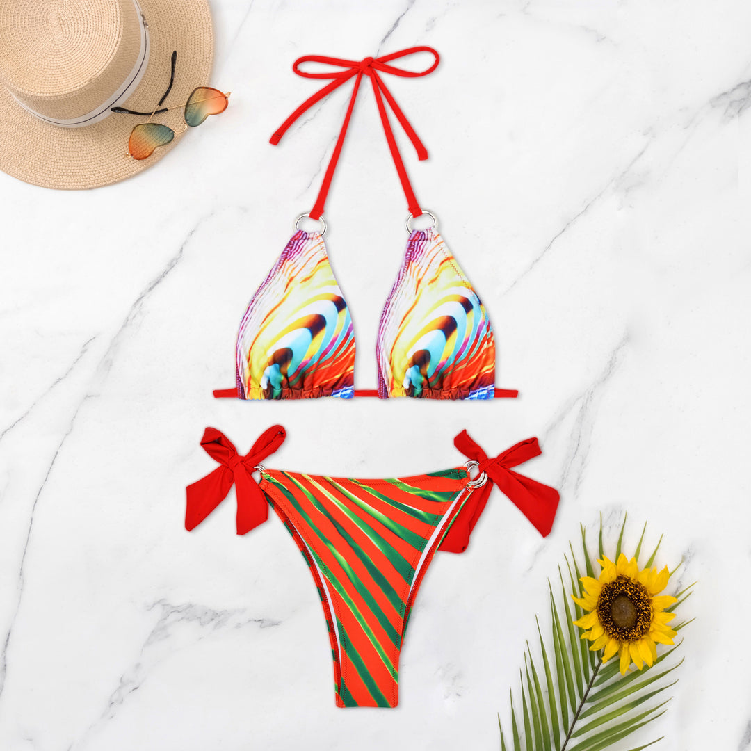 Damen Triangel-Bikini mit stylischen Schleifen und buntem Streifenmuster Echo Archiv