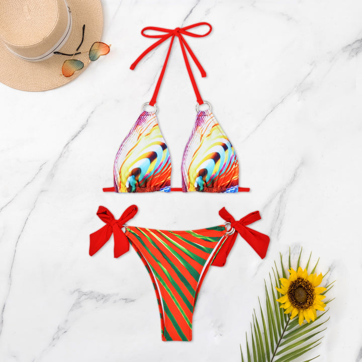 Damen Triangel-Bikini mit stylischen Schleifen und buntem Streifenmuster Echo Archiv