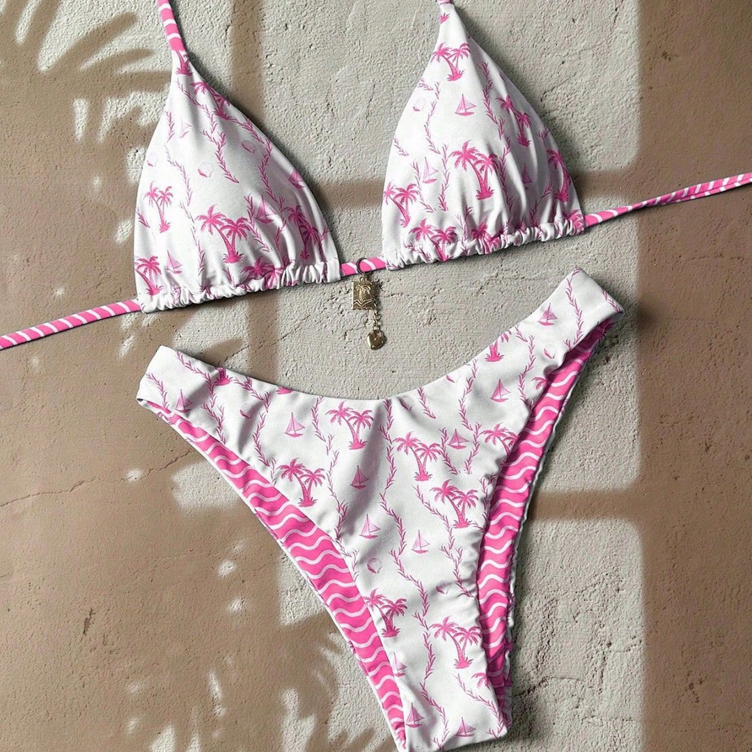 Damen Triangel-Bikini mit tropischem Muster Echo Archiv