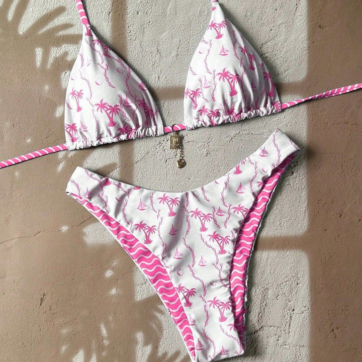 Damen Triangel-Bikini mit tropischem Muster Echo Archiv