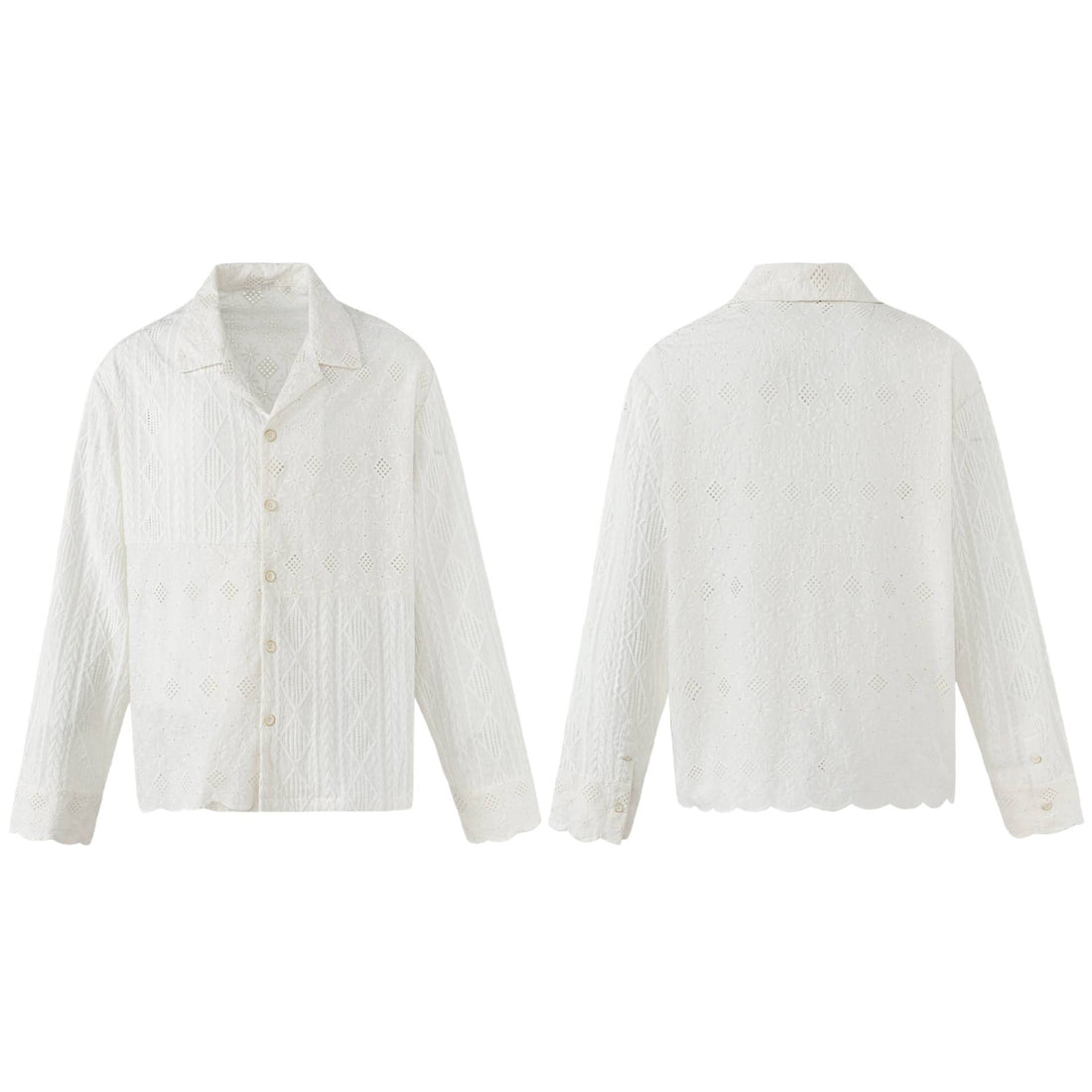 Damen Broderie-Anglaise Overshirt mit Knopfleiste und floraler Lochstickerei Echoarchiv