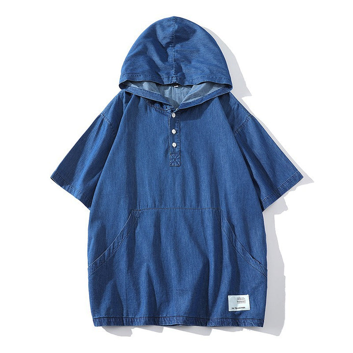 Herren Kapuzen-T-Shirt mit eleganter Knopfleiste und praktischen Taschen Echoarchiv