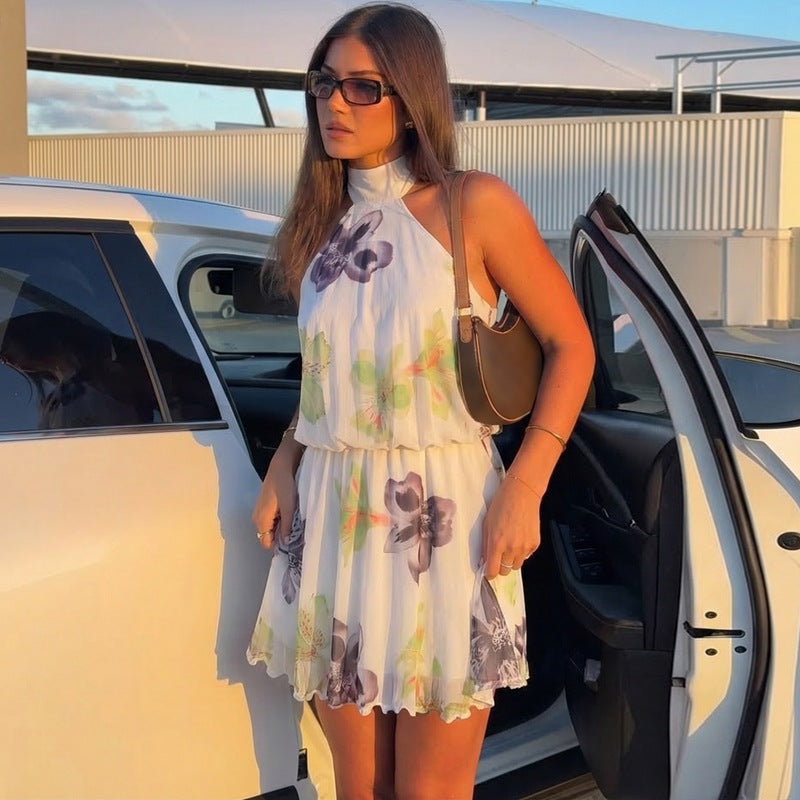 Damen Ärmelloses Blütenmuster Kleid Echo Archiv