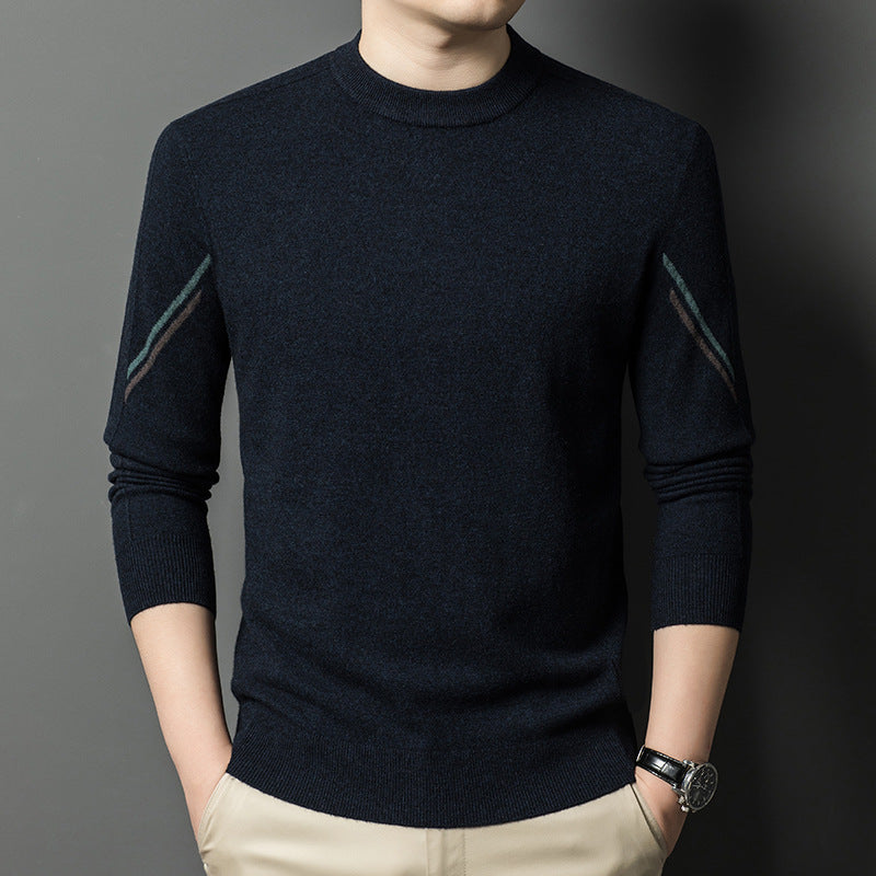 Herren eleganter Rundhals-Pullover aus feiner Wolle mit modischen Details Echoarchiv