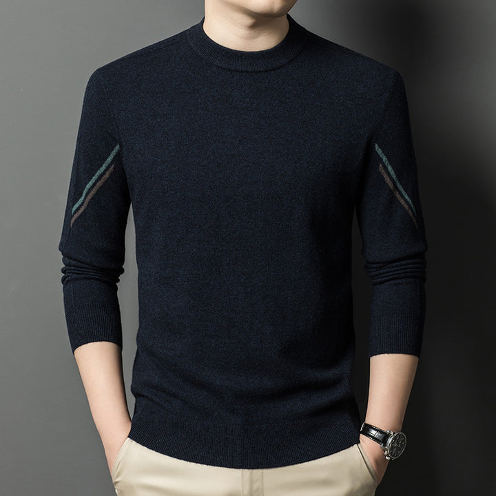 Herren eleganter Rundhals-Pullover aus feiner Wolle mit modischen Details Echoarchiv