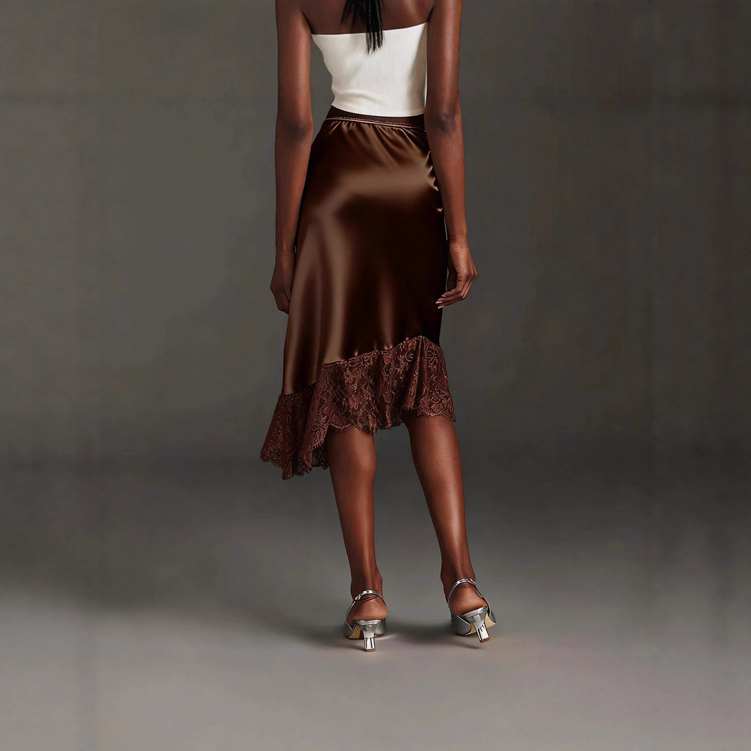 Damen Satinrock mit Spitze und asymmetrischem Saum Echo Archiv
