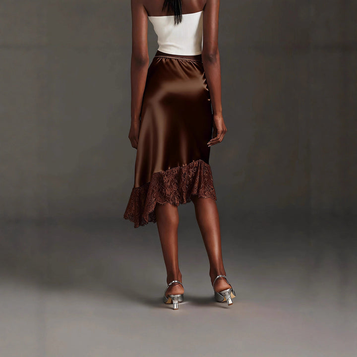 Damen Satinrock mit Spitze und asymmetrischem Saum Echo Archiv