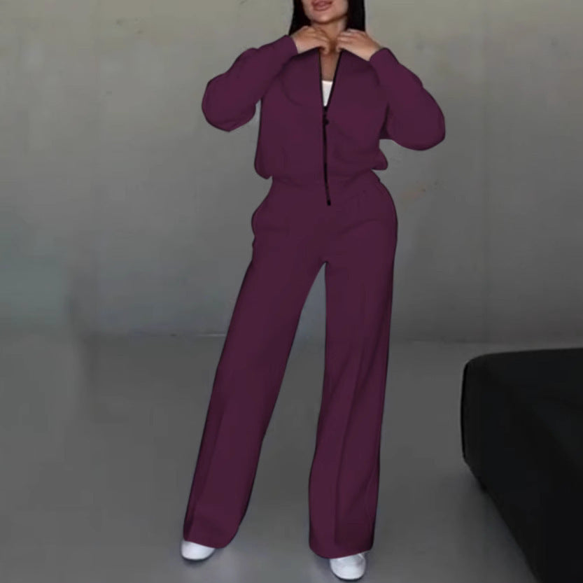 Damen nan kurz geschnittenes Blouson mit Reißverschluss und weiter High-Waist Jogginghose Set Echo Archiv