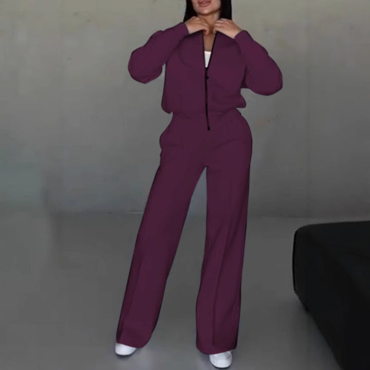 Damen nan kurz geschnittenes Blouson mit Reißverschluss und weiter High-Waist Jogginghose Set Echo Archiv