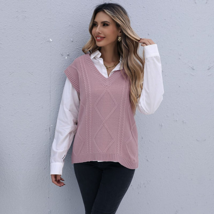 Damen Strickweste mit V-Ausschnitt und Rautenmuster Echo Archiv