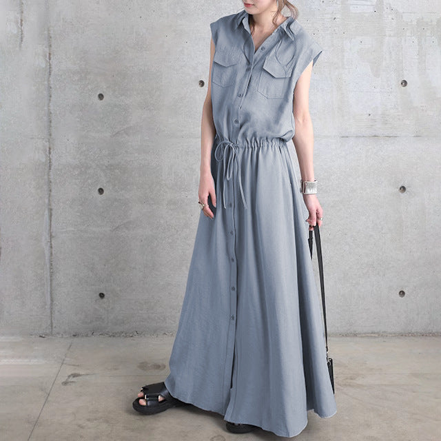 Damen nan langes Hemdkleid mit Tunnelzugtaillierung und aufgesetzten Brusttaschen Echo Archiv