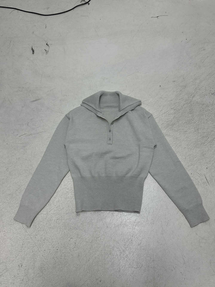 Damen Kurzgeschnittener Feinstrickpullover mit Polokragen und breitem Rippbund Echo Archiv