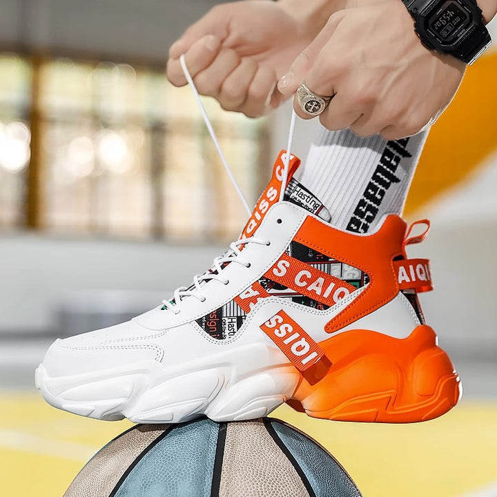 Unisex hochgeschnittener Plateau-Sneaker mit grafischem Print, gepolstertem Knöchelkragen und skulpturierter Gummisohle – Norré