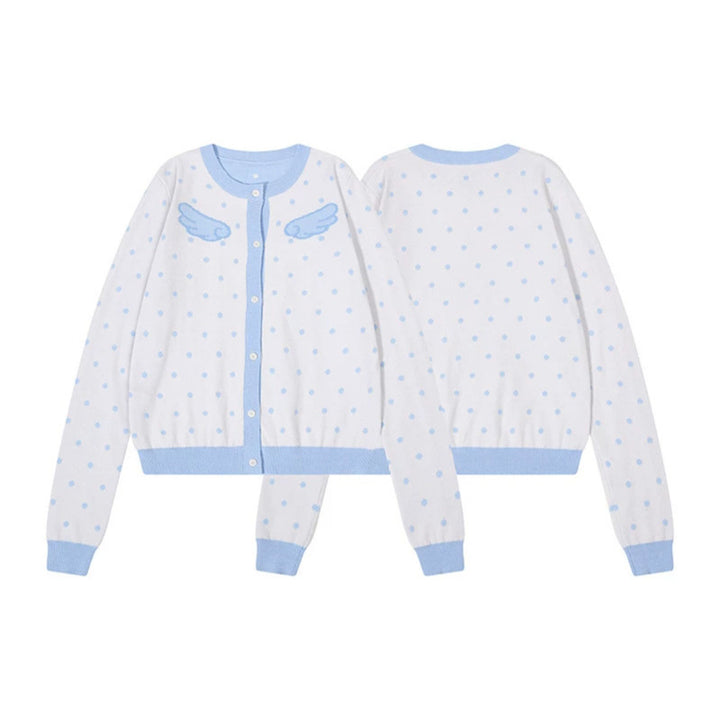 Damen Kurzgeschnittene Punkt-Strickjacke mit Engelsflügel-Motiv und Rippbündchen Echoarchiv