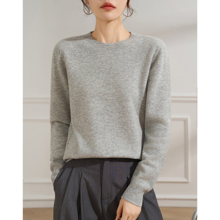 Damen Feiner Rundhals-Pullover aus Kaschmir-Mix mit gerippten Bündchen Echoarchiv