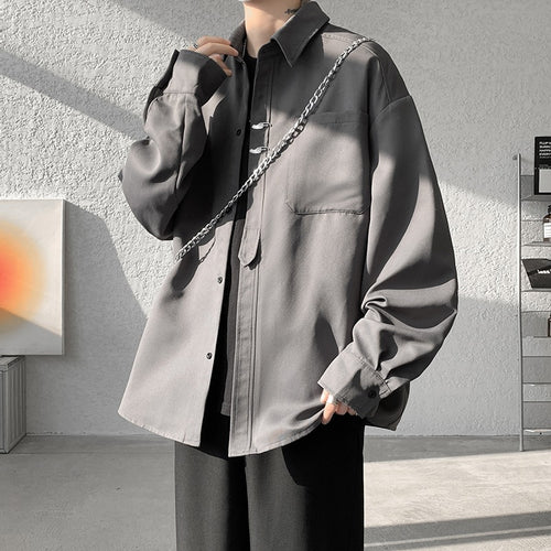 Unisex Oversize Hemdjacke im minimalistischen Utility-Look mit Brusttasche und verdeckter Knopfleiste Echoarchiv