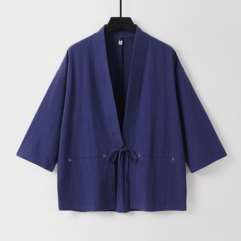 Damen Lockerer Kimono-Cardigan aus Baumwollmix mit Tunnelzug und Hüfttaschen Echoarchiv
