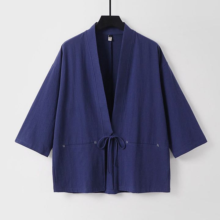 Damen Lockerer Kimono-Cardigan aus Baumwollmix mit Tunnelzug und Hüfttaschen Echoarchiv