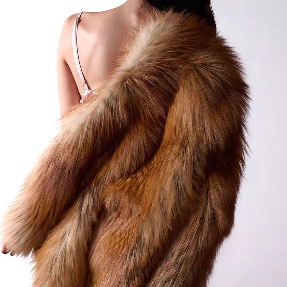 Damen Kurzer Plüsch-Fauxfur-Mantel mit kastiger Silhouette und voluminösem Schalkragen Echoarchiv