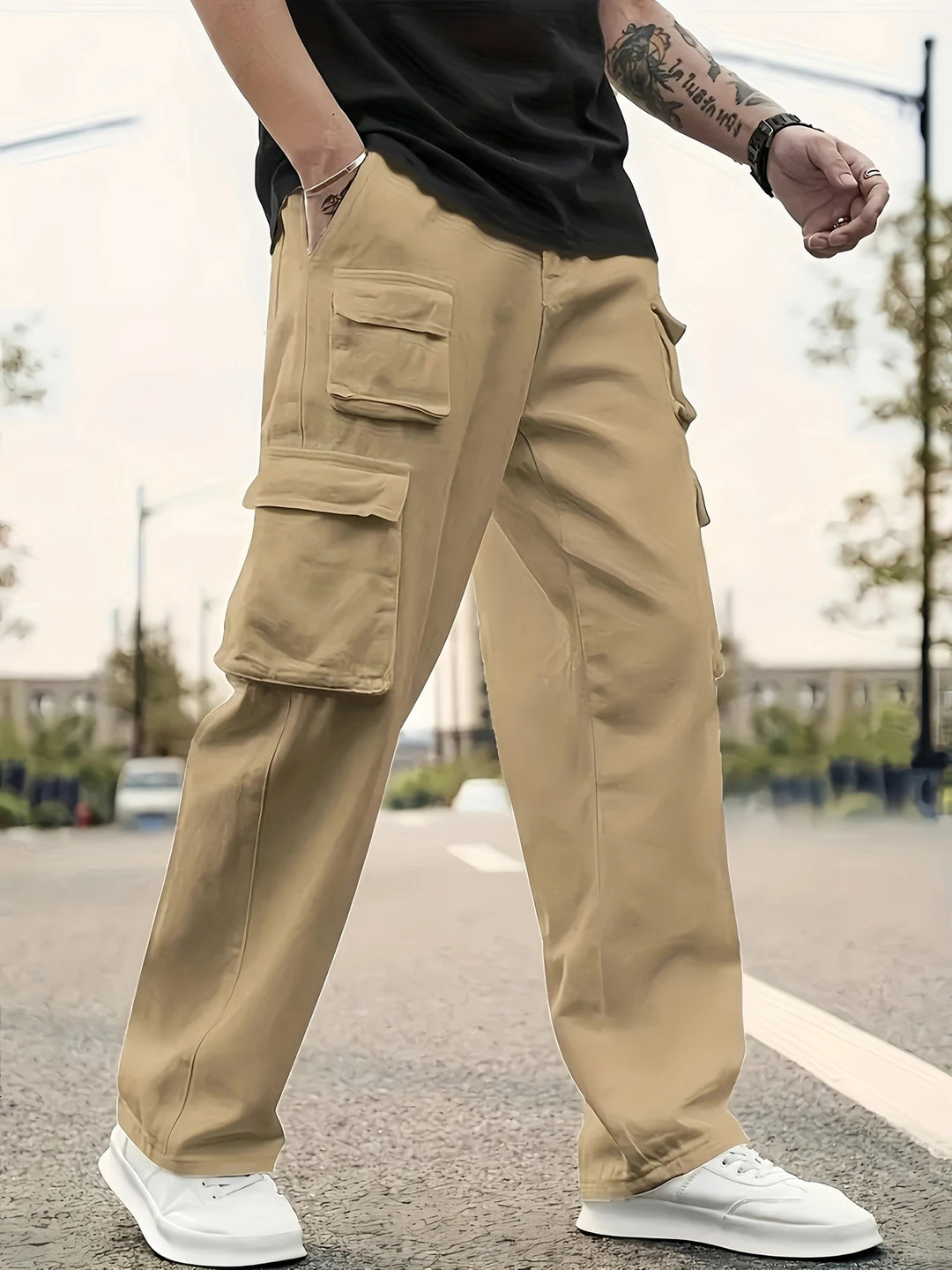 Herren Multifunktionale Cargo-Hose mit mehreren Klapptaschen und geradem Bein Echo Archiv