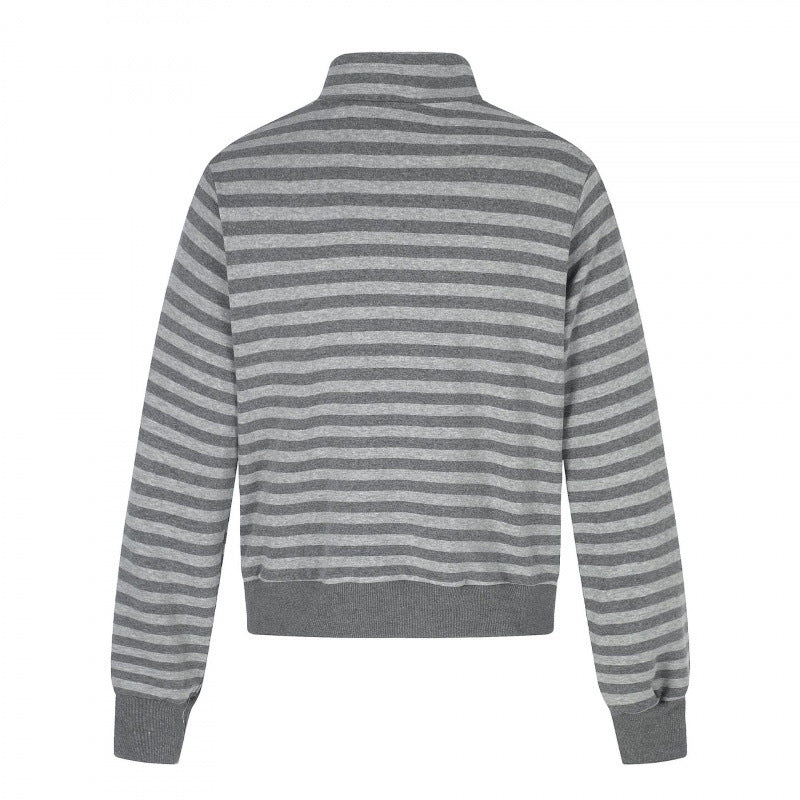 Unisex Gestreifter Zip-Hoodie mit Troyerkragen, Brust-Print und Reißverschlusstaschen Echo Archiv