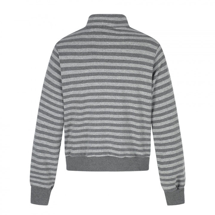 Unisex Gestreifter Zip-Hoodie mit Troyerkragen, Brust-Print und Reißverschlusstaschen Echo Archiv