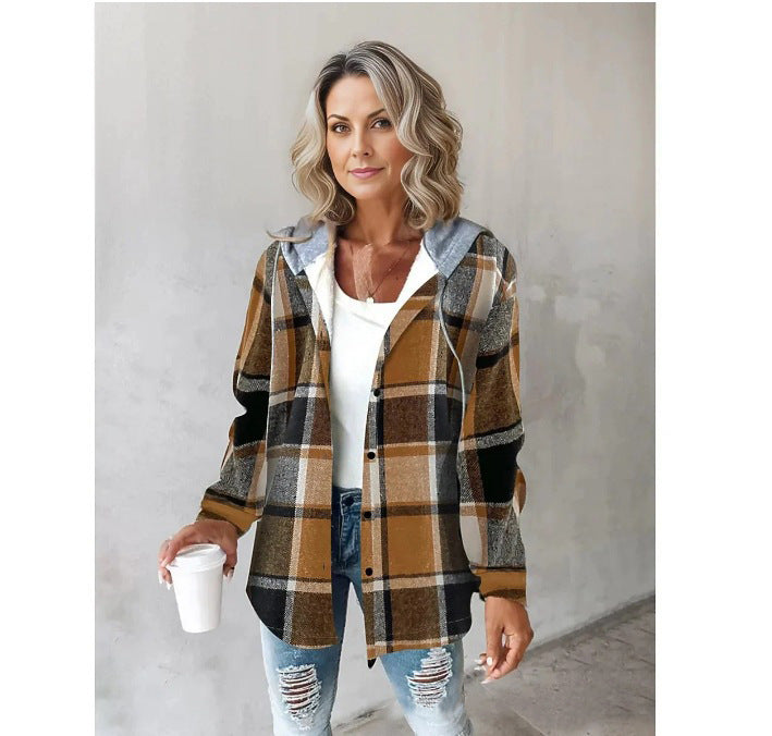 Damen Kapuzencardigan mit Streifen und Druckknopfblende Echoarchiv