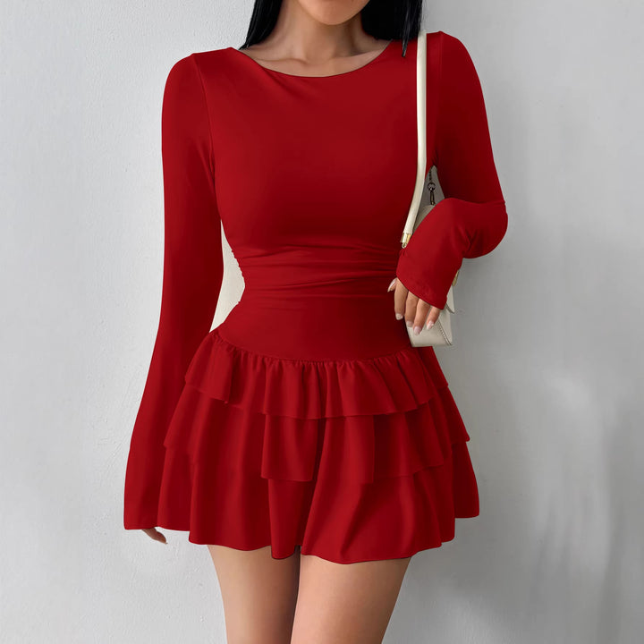 Damen verspieltes Mini-Kleid mit Rüschendetails und langen Ärmeln Echo Archiv