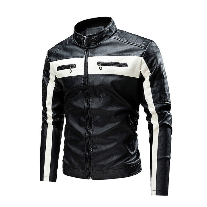 Herren Modische Lederjacke mit Farbblock-Design Echo Archiv