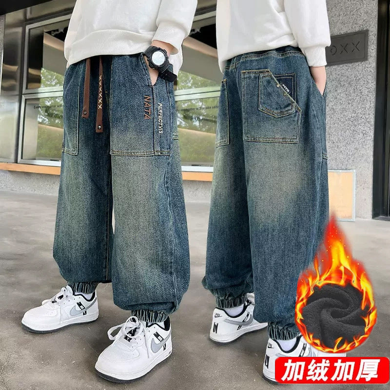 Unisex weite Denim-Hose mit elastischen Bündchen und großen Taschen Echo Archiv