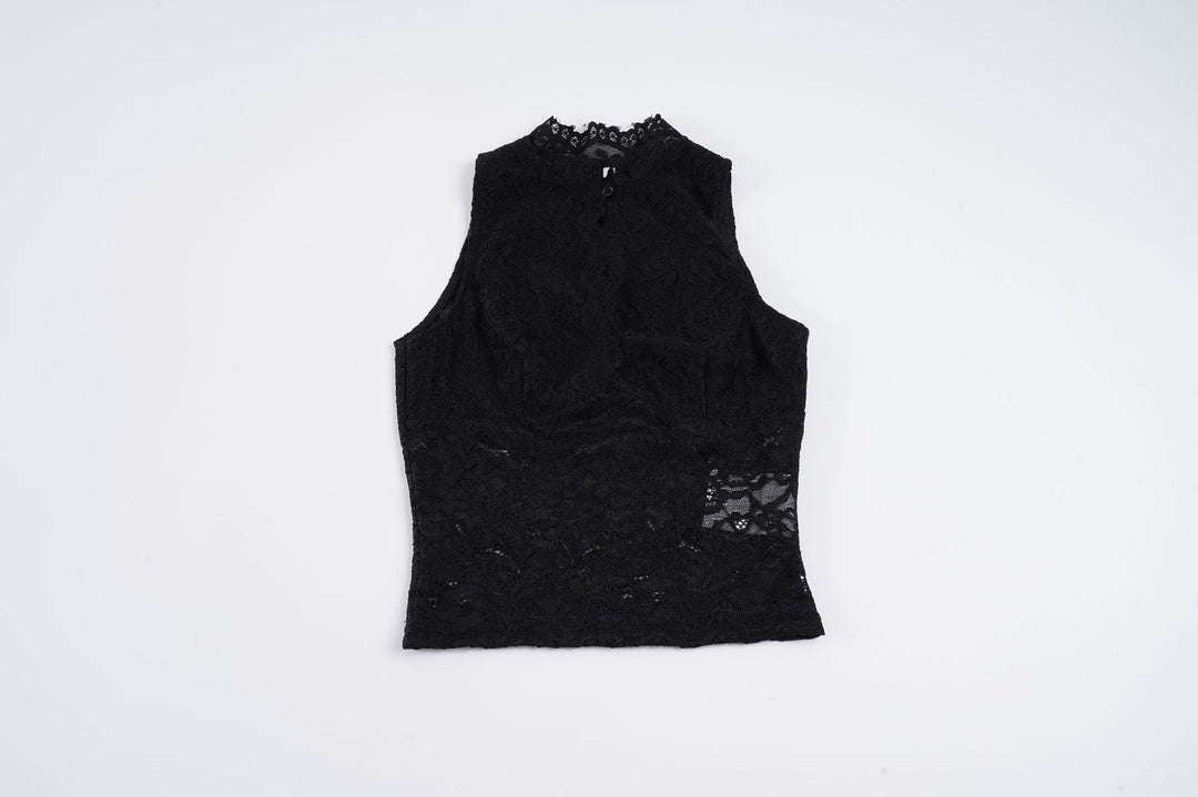 Damen Spitzen-Crop-Top mit elegantem Stehkragen und transparenten Einsätzen Echo Archiv