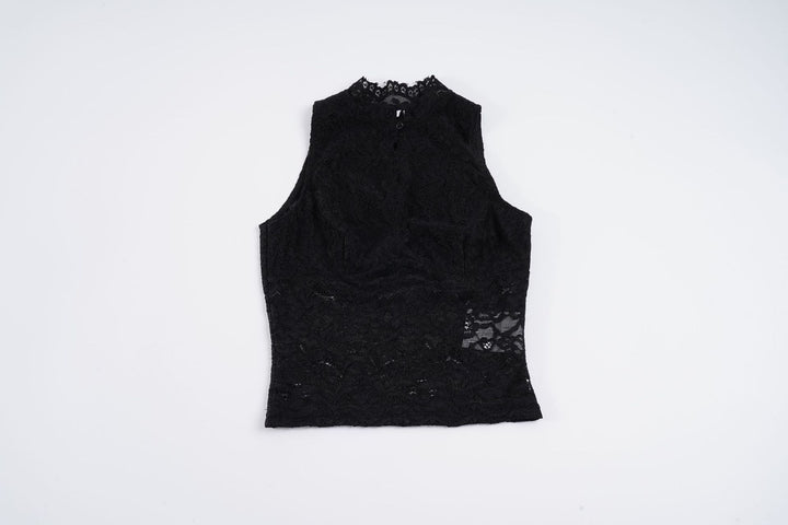 Damen Spitzen-Crop-Top mit elegantem Stehkragen und transparenten Einsätzen Echo Archiv