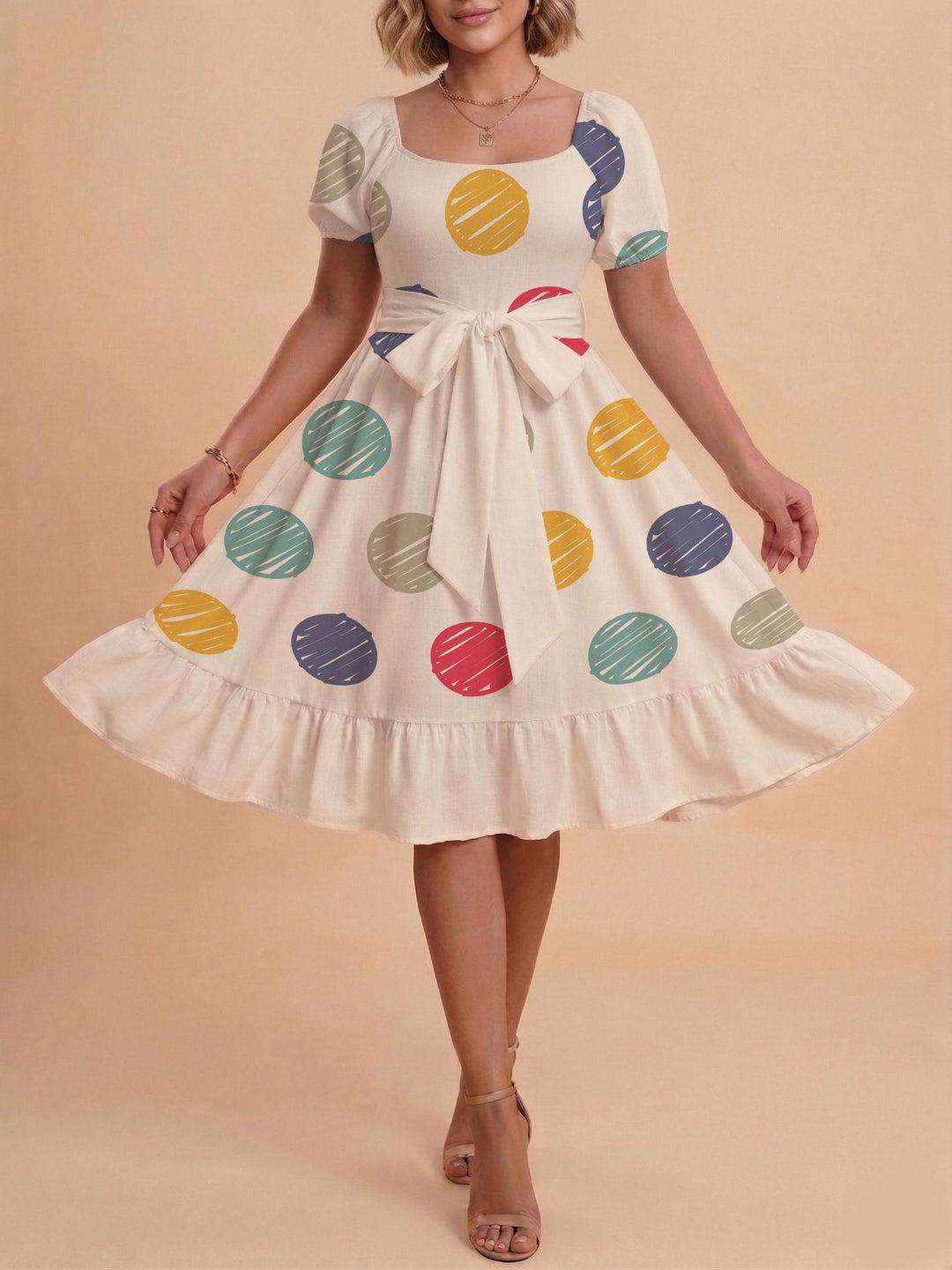 Damen Verspieltes Maxikleid mit Bärenmuster und taillierbarem Band Echo Archiv