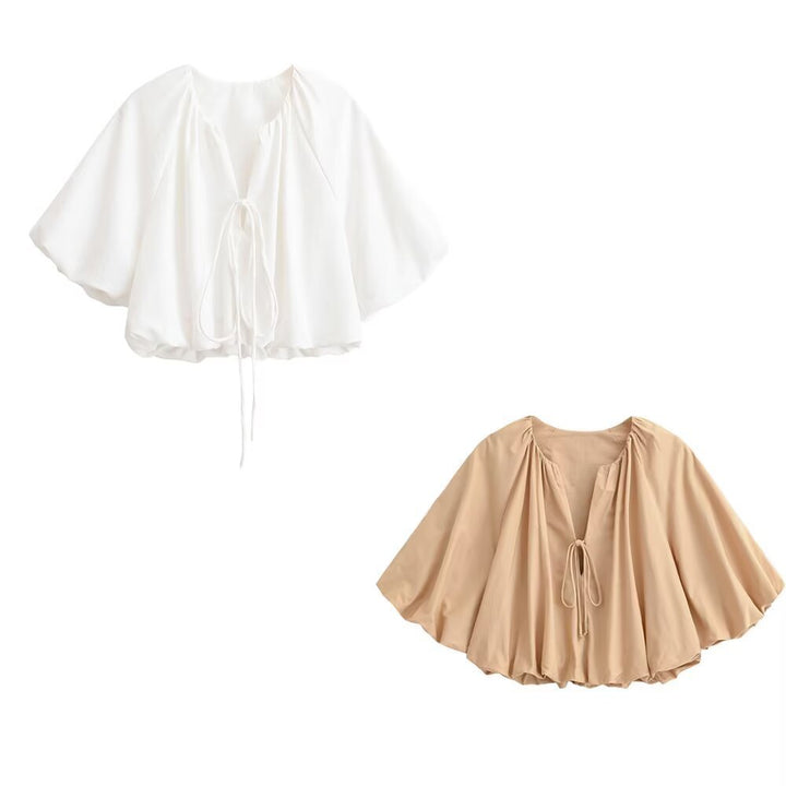 Damen Oversized Cape-Bluse mit Kordelzug, gerafftem Saum und voluminösen Fledermausärmeln Echo Archiv