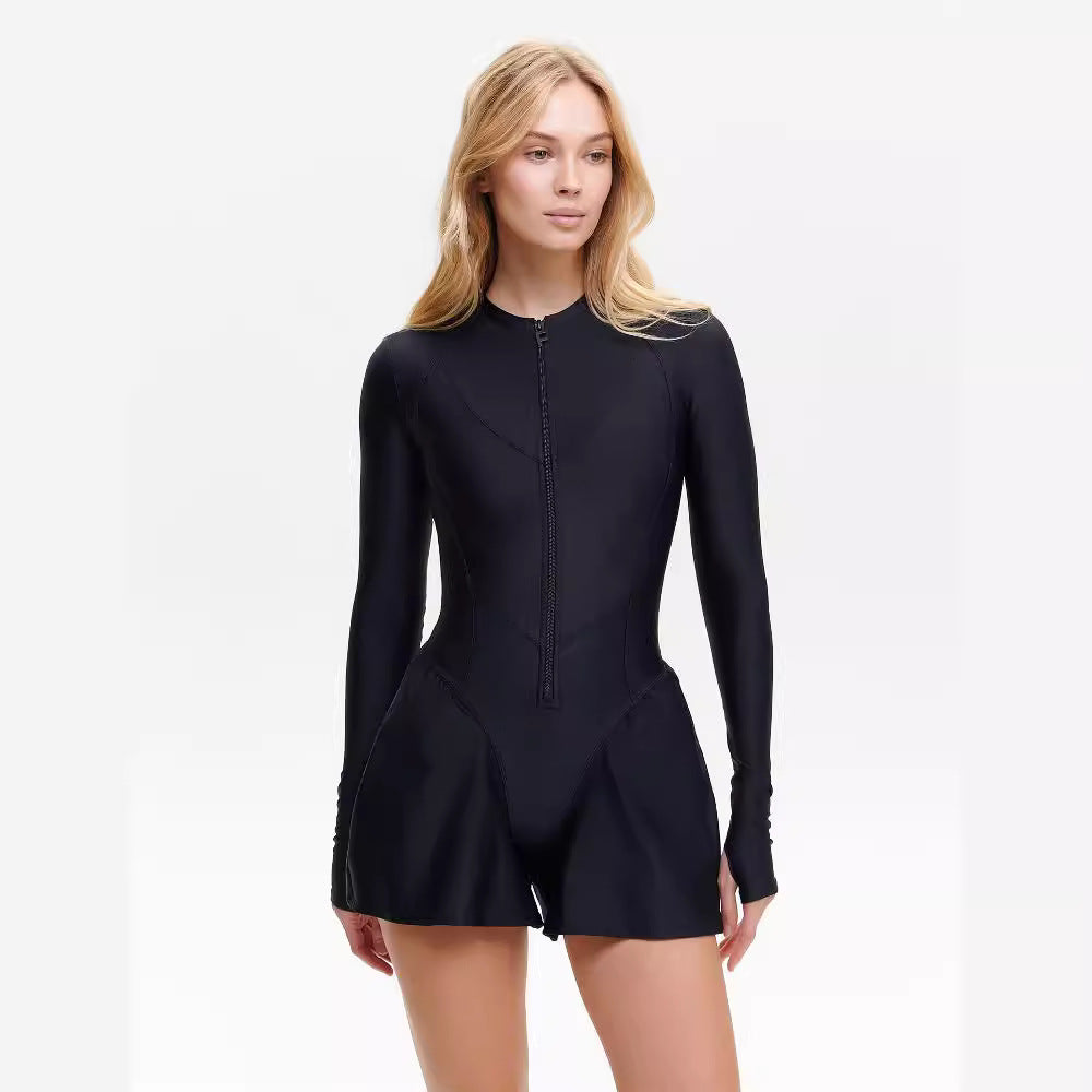 Damen Sportlicher Jumpsuit mit langem Arm und Reißverschluss Echo Archiv