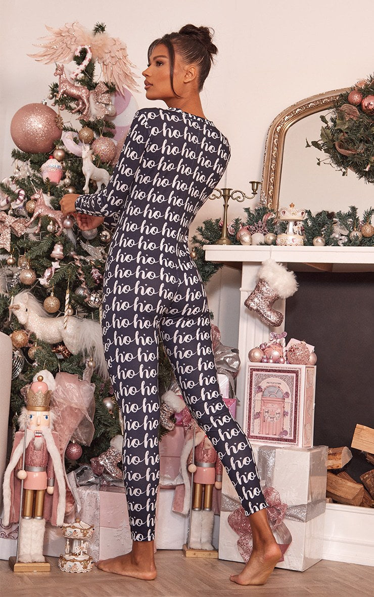 Damen Gemütlicher Jumpsuit mit Weihnachtsmotiv und langer Arm Echoarchiv