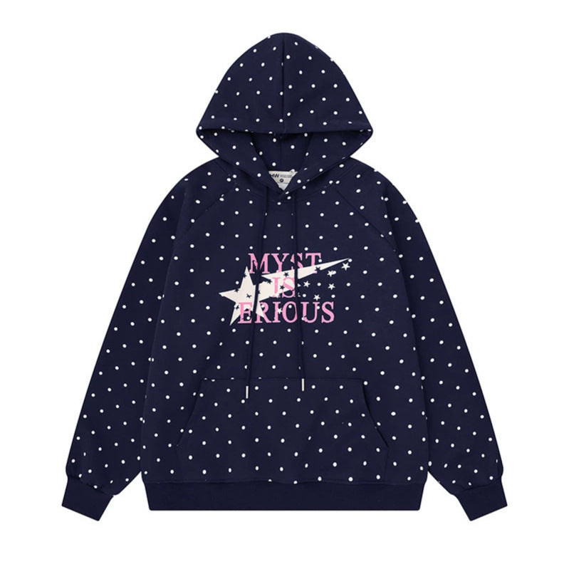 Damen Oversize-Kapuzenpullover mit Polka-Dot-Allover, Kängurutasche und Stern-Grafik Echoarchiv