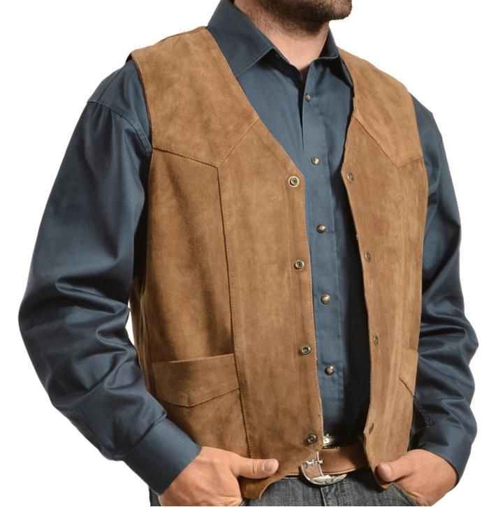 Herren Wildlederweste mit seitlichen Taschen und Druckknopfverschluss Echoarchiv