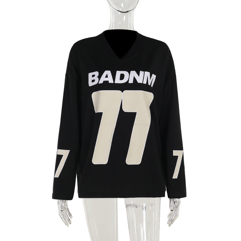 Damen Oversize Sport-Sweatshirt mit V-Ausschnitt und Statement-Print Echo Archiv