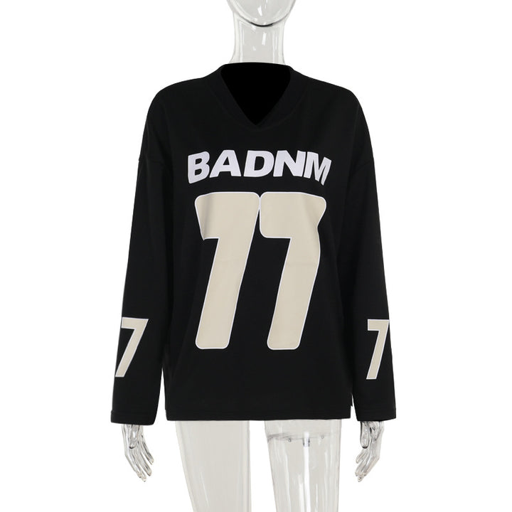 Damen Oversize Sport-Sweatshirt mit V-Ausschnitt und Statement-Print Echo Archiv