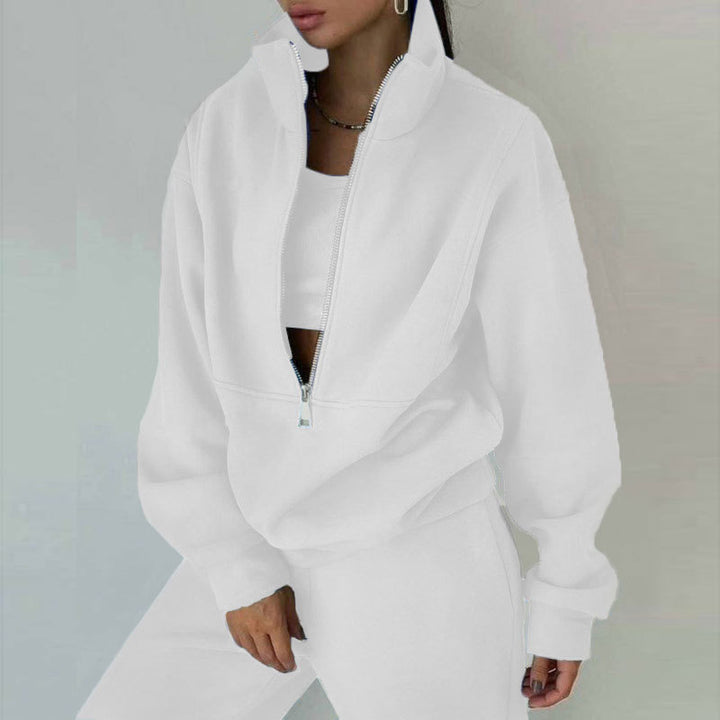 Damen nan kurzes Halbzip-Sweatshirt-und-Jogginghose-Set mit Stehkragen, oversized Schnitt und weichem French-Terry Echo Archiv